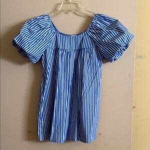 Copper Key Blue and White Striped Puff-Sleeve Dress